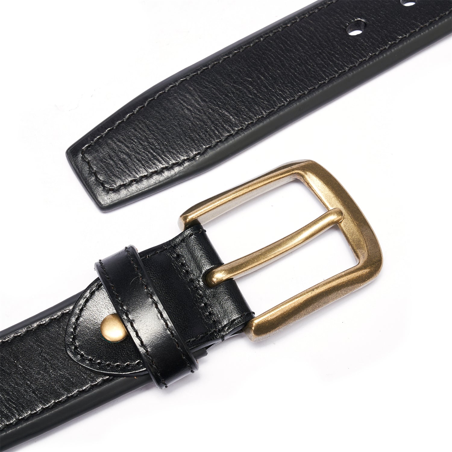 Heavy-Duty Black Leather Belt – 1.5” Extra Thick Full-Grain, Double-Layer — edge detail | BELTLEY