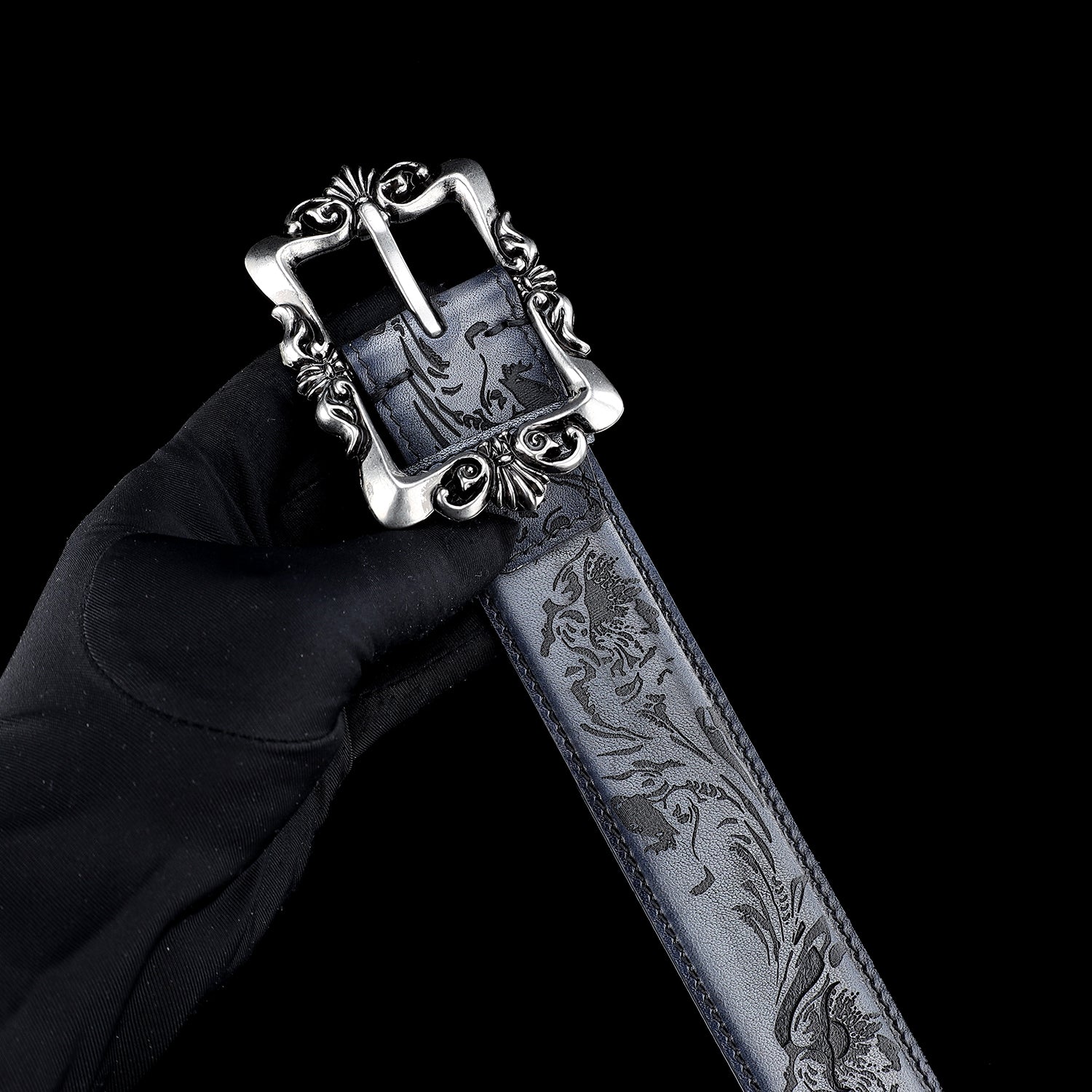 BELTLEY First-Edition Karakusa Midnight Blue Belt -1.5"Artisan Statement