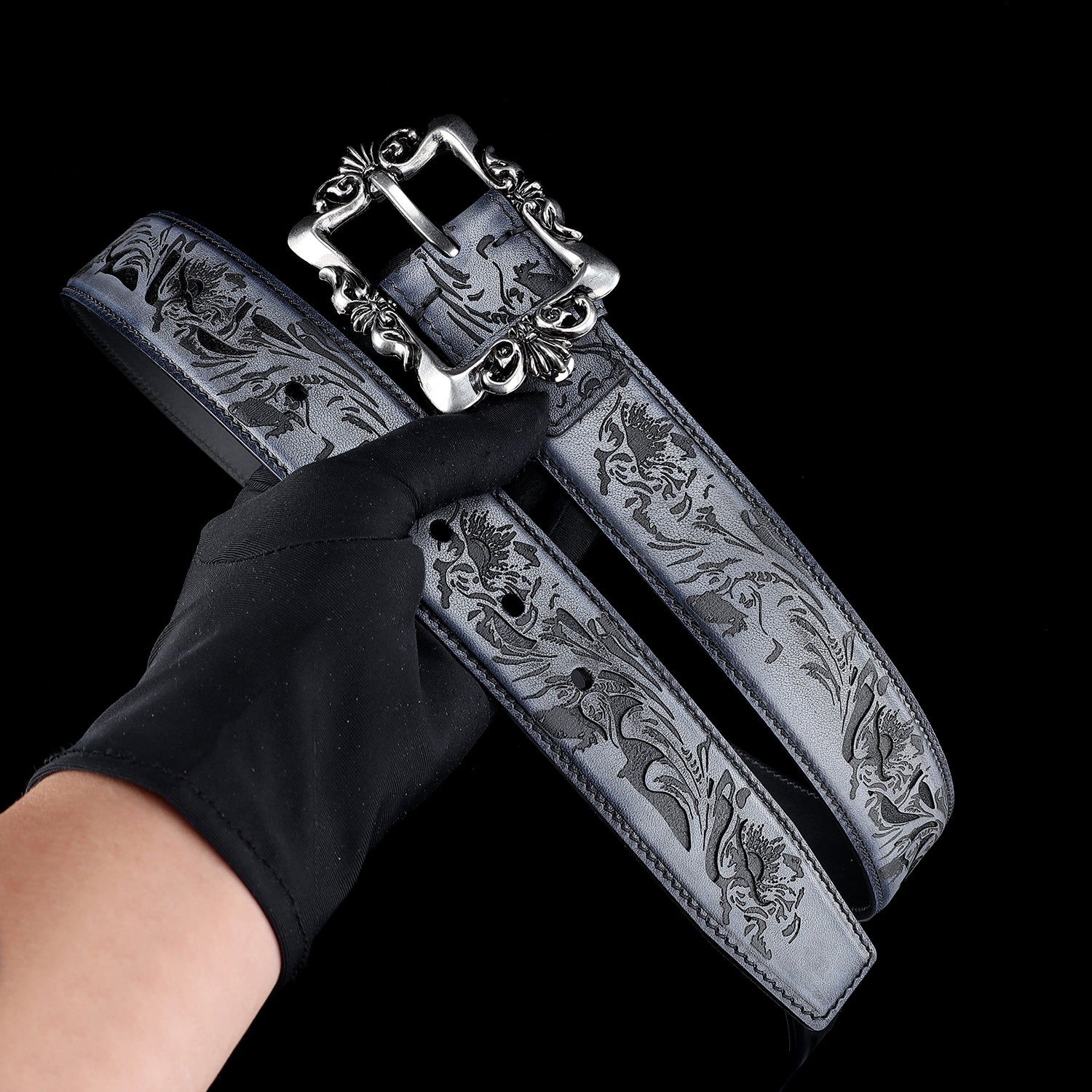 BELTLEY First-Edition Karakusa Midnight Blue Belt -1.5"Artisan Statement