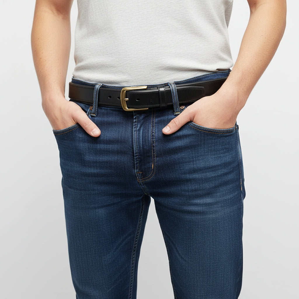 Heavy-Duty Black Leather Belt – 1.5” Extra Thick Full-Grain, Double-Layer — side detail | BELTLEY