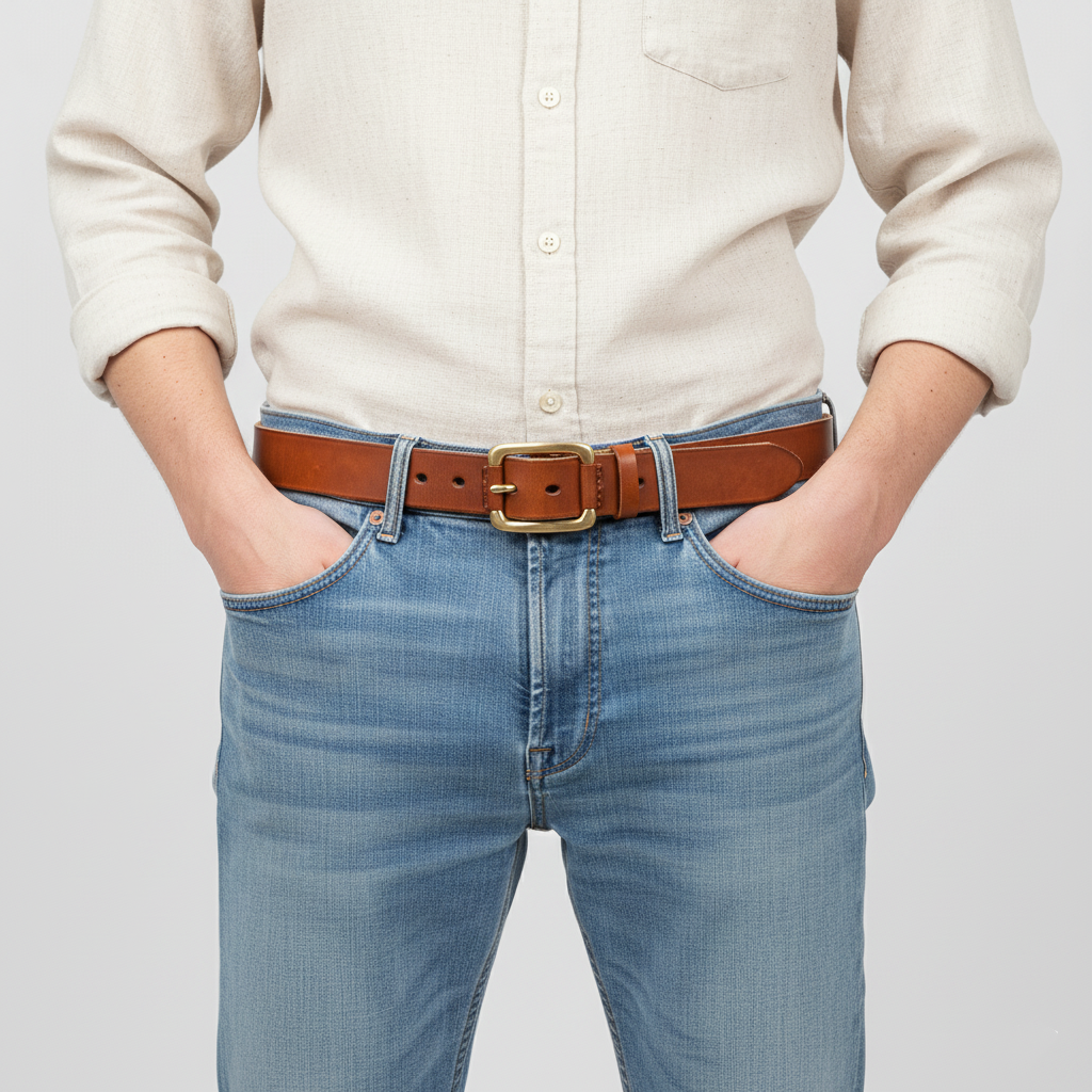 BELTLEY Light Brown Distressed Leather Belt with Raw Edge & Suede - Vintage Style