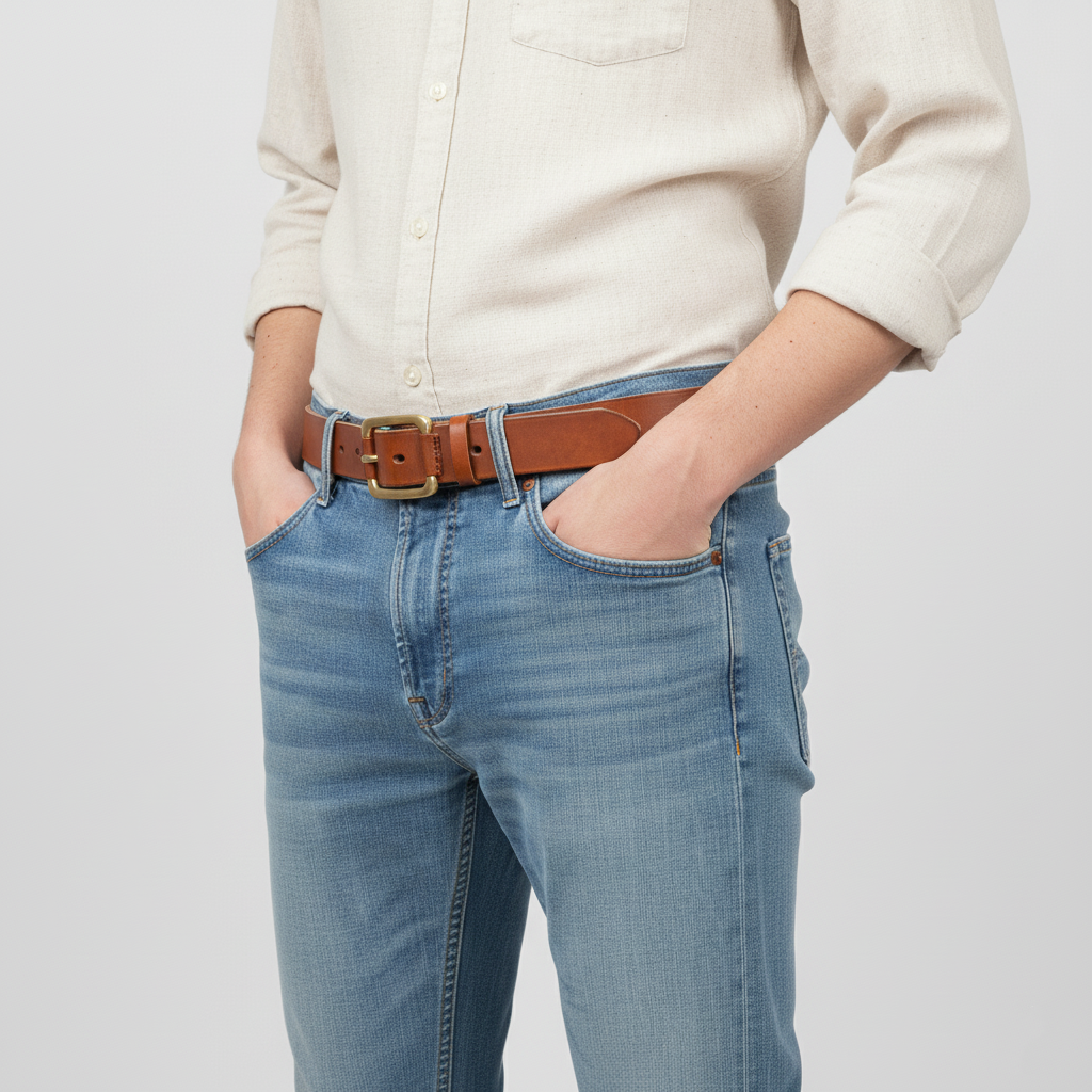 BELTLEY Light Brown Distressed Leather Belt with Raw Edge & Suede - Vintage Style