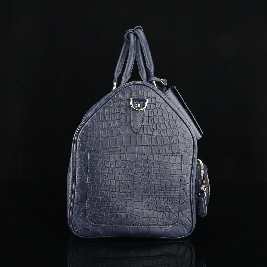 The BELTLEY Navigator: Matte Navy Blue Nile Crocodile Duffle Bag