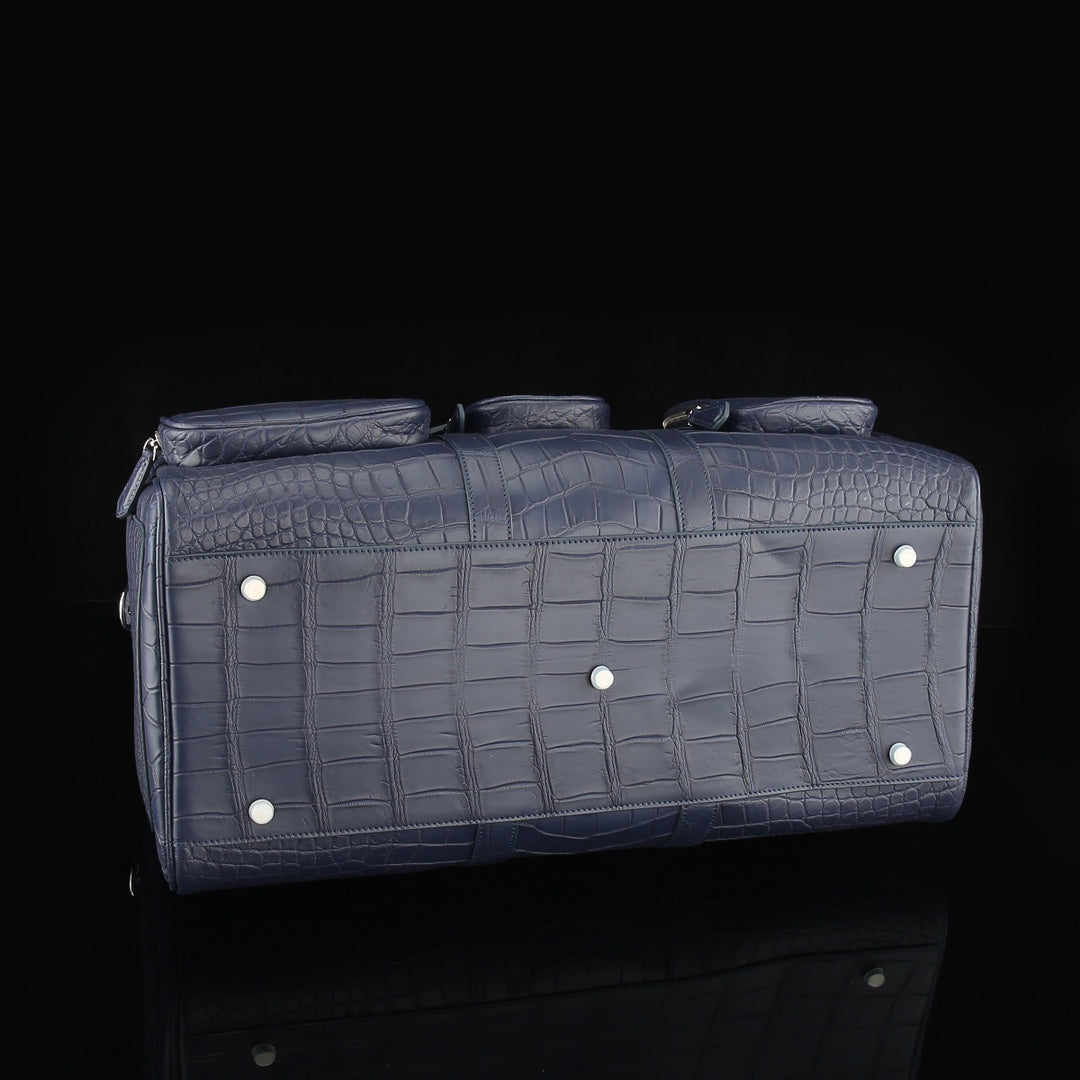 The BELTLEY Navigator: Matte Navy Blue Nile Crocodile Duffle Bag