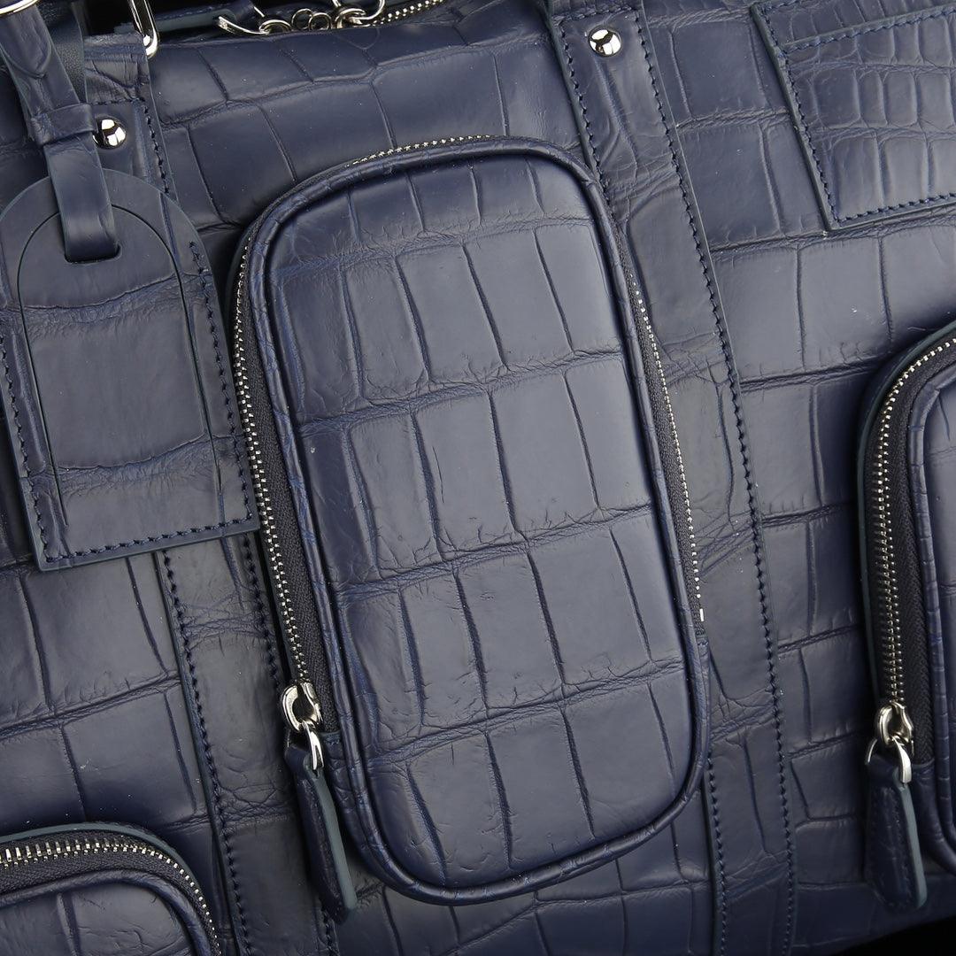 The BELTLEY Navigator: Matte Navy Blue Nile Crocodile Duffle Bag