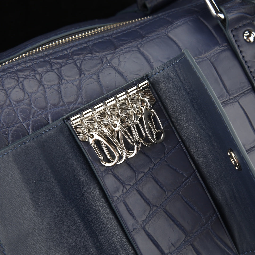 The BELTLEY Navigator: Matte Navy Blue Nile Crocodile Duffle Bag