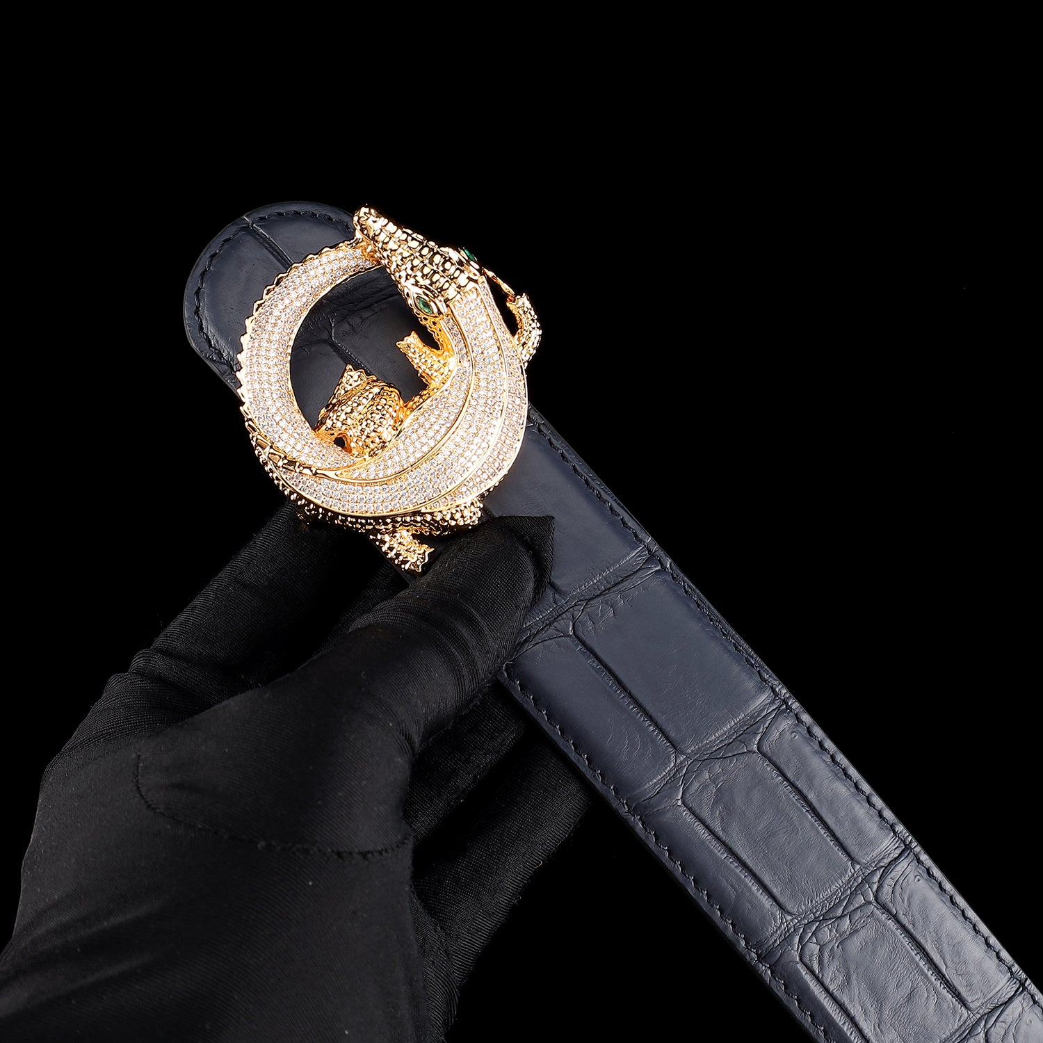 Men's Crocodile Leather Belt with 3D Gold Crocodile Buckle — additional view 13 | BELTLEY