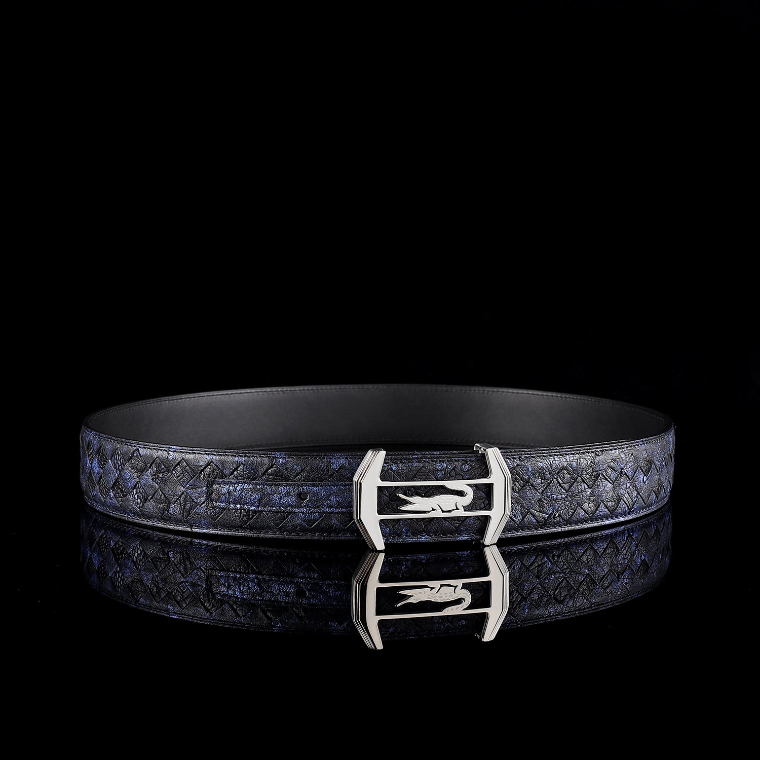 Men’s Handwoven Ostrich Leather Belt By BELTLEY — edge detail | BELTLEY