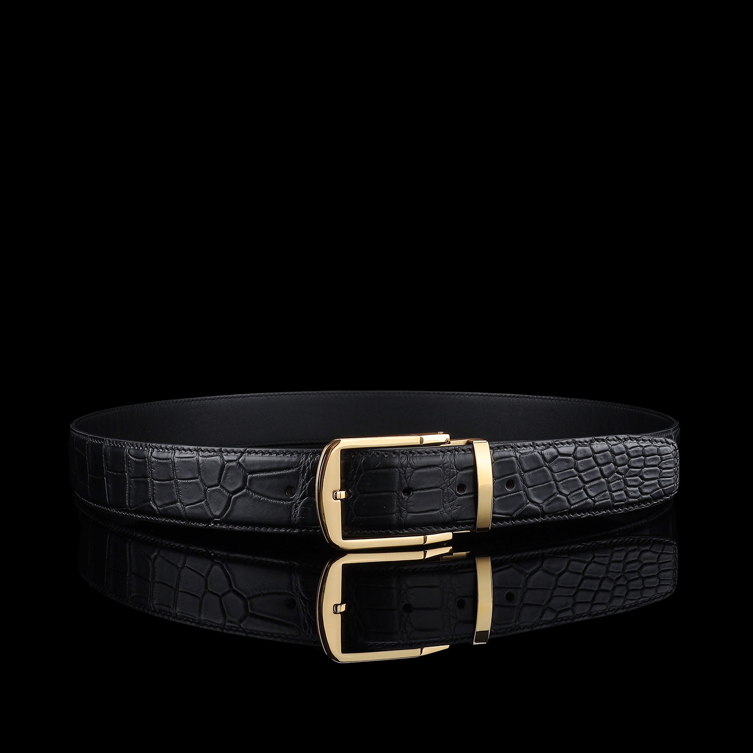 Men's Matte Black Crocodile Dress Belt By BELTLEY