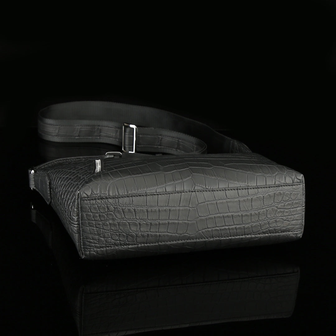 BELTLEY Men's Matte Nile Crocodile Leather Crossbody Bag