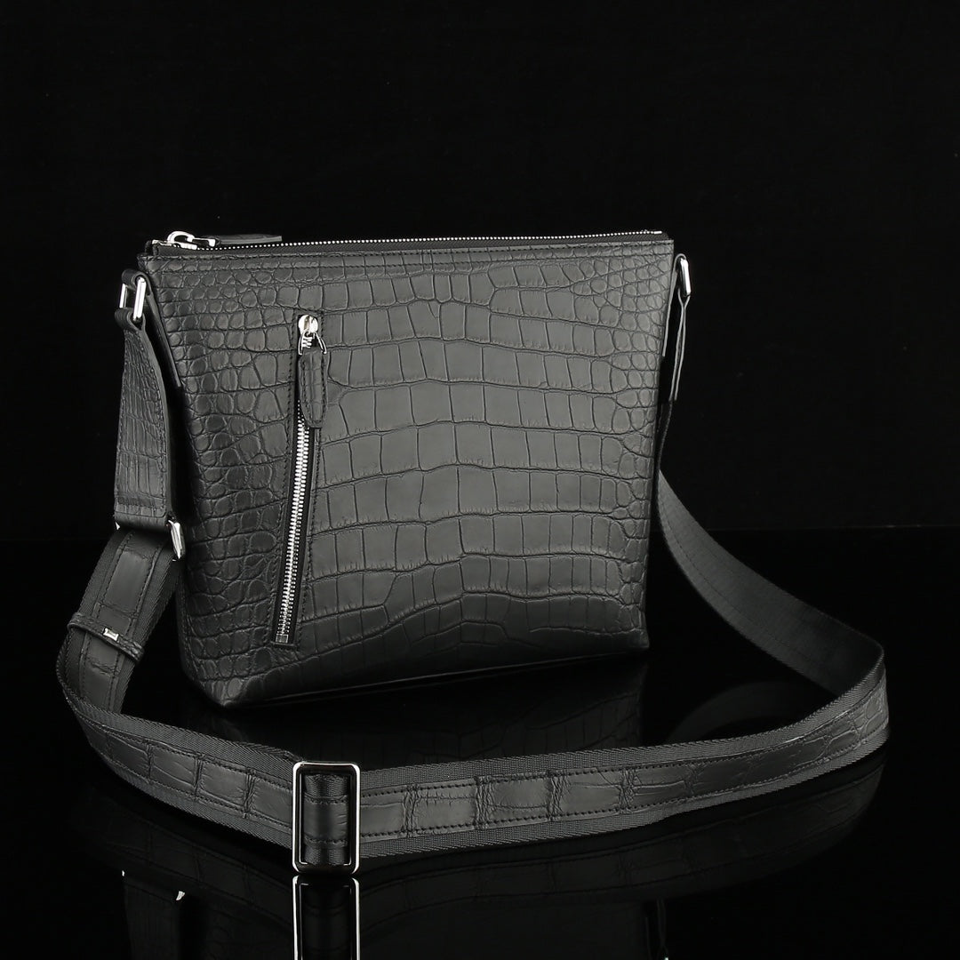 BELTLEY Men's Matte Nile Crocodile Leather Crossbody Bag