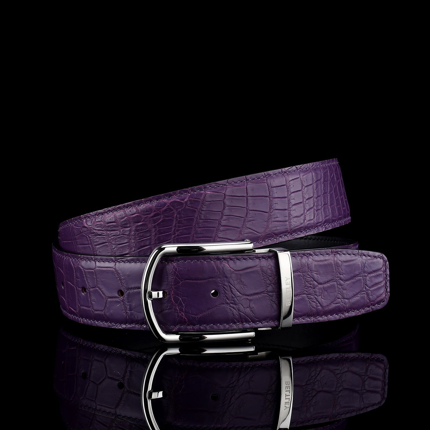 BELTLEY Men's Matte Royal Purple Genuine Nile Crocodile Belt
