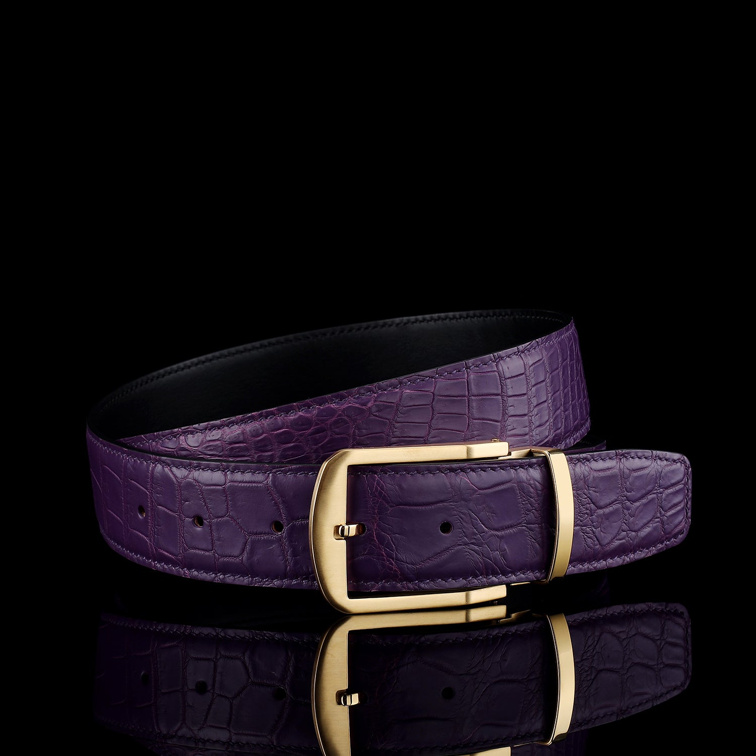 BELTLEY Men's Matte Royal Purple Genuine Nile Crocodile Belt