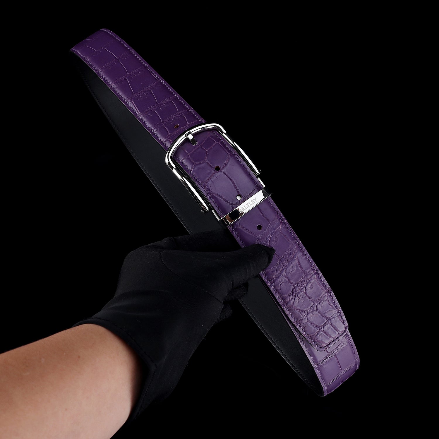 BELTLEY Men's Matte Royal Purple Genuine Nile Crocodile Belt
