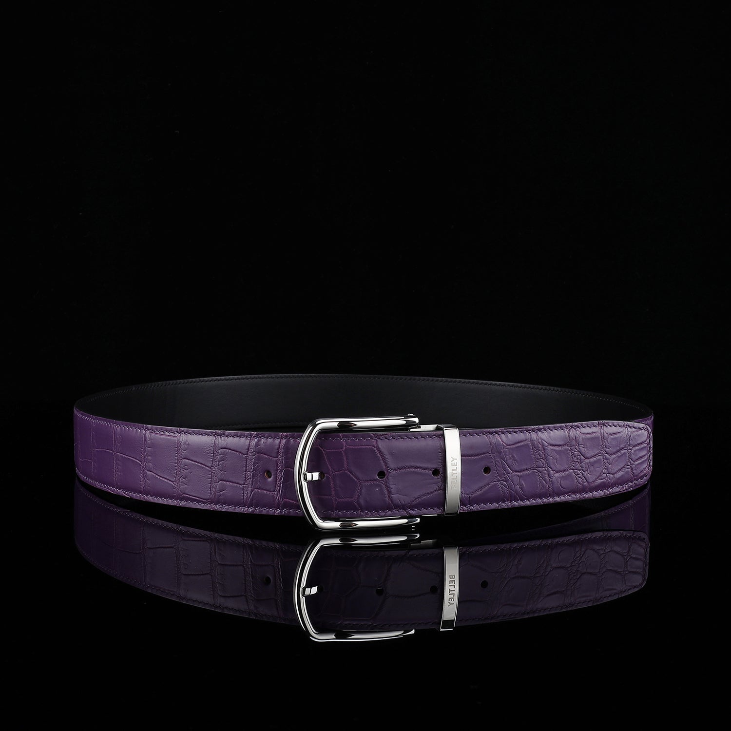 BELTLEY Men's Matte Royal Purple Genuine Nile Crocodile Belt
