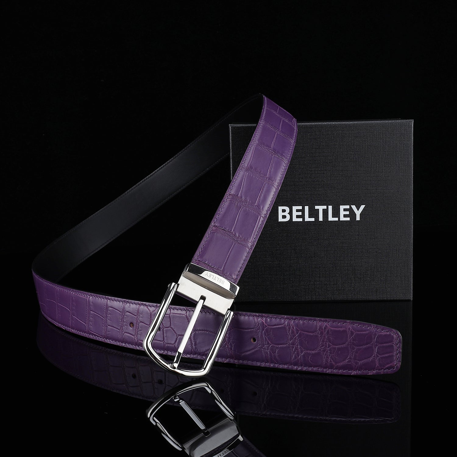 BELTLEY Men's Matte Royal Purple Genuine Nile Crocodile Belt
