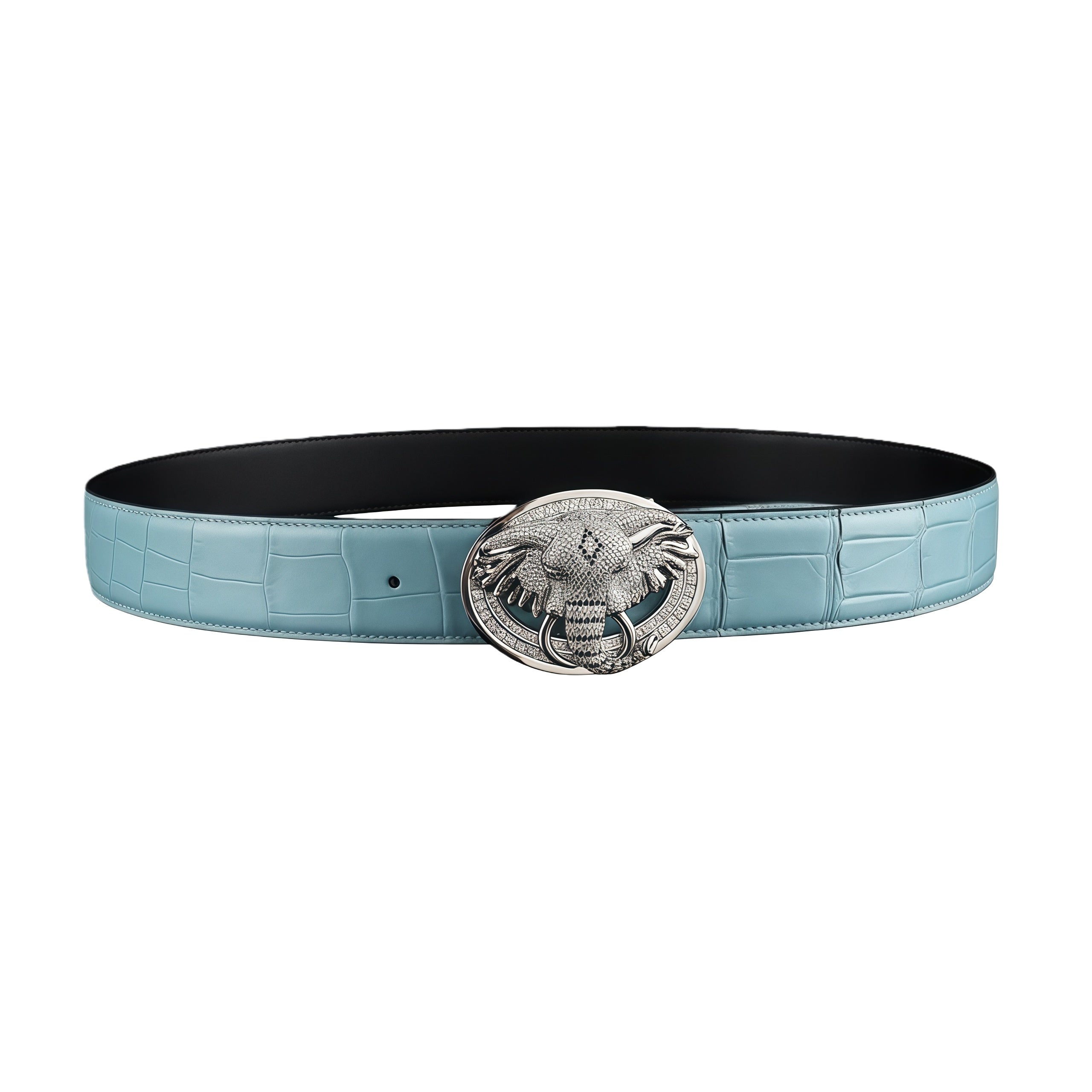 Men’s Premium Blue Crocodile Belt with Elephant Buckle by BELTLEY