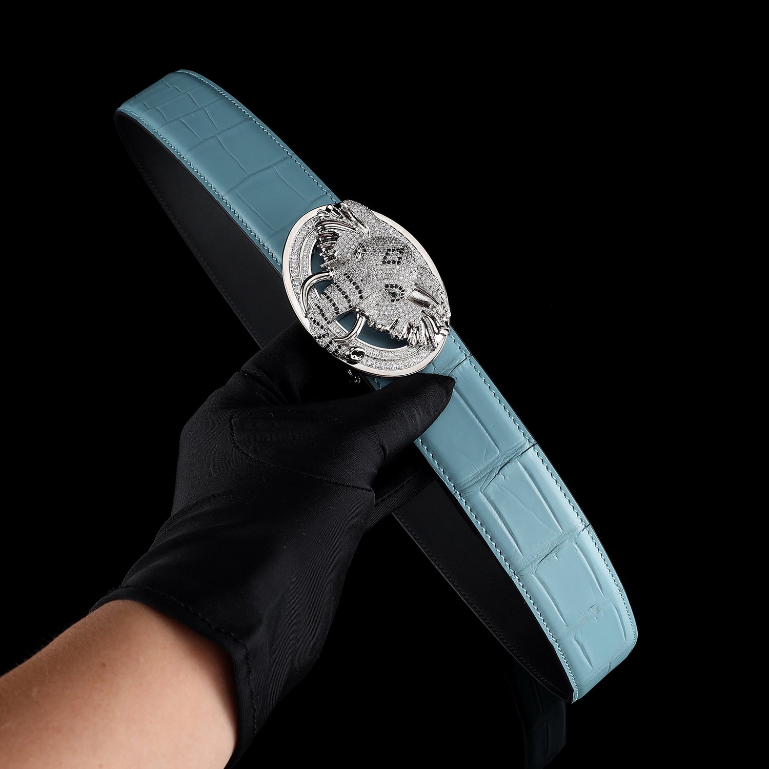 Men’s Premium Blue Crocodile Belt with Elephant Buckle by BELTLEY