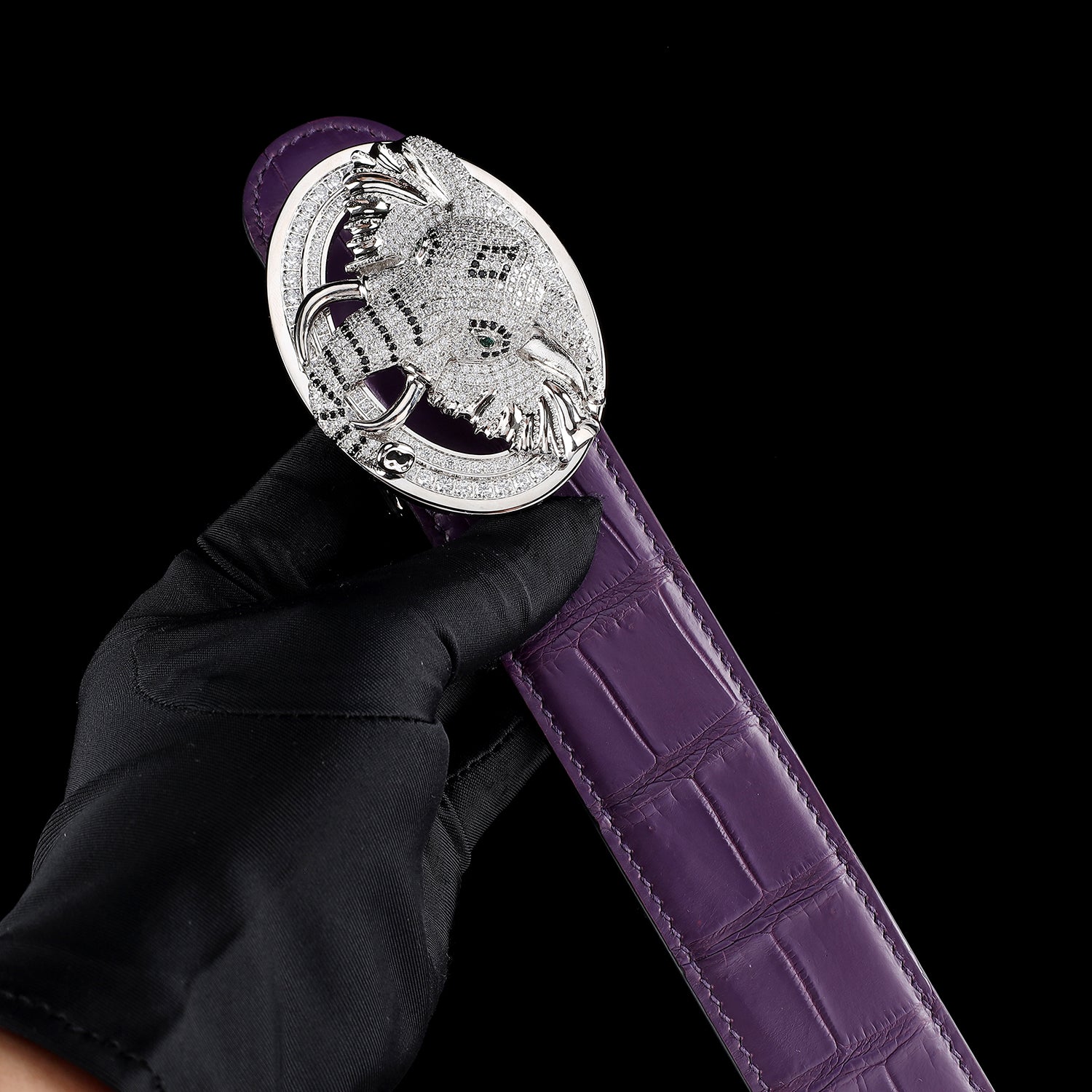 Men’s Premium Purple Crocodile Belt with Elephant Buckle