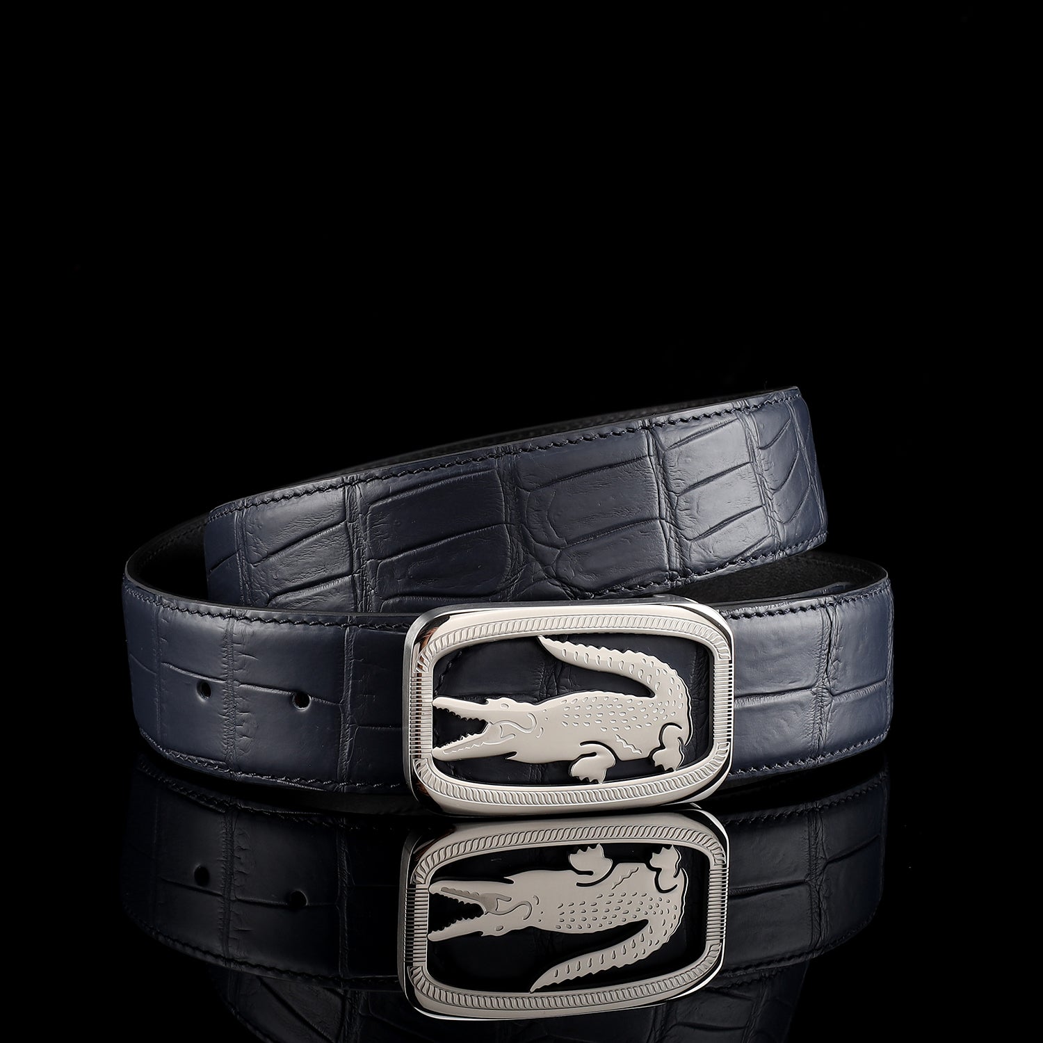 Men’s Real Crocodile Belt with Stainless Steel Crocodile Buckle — additional view 11 | BELTLEY