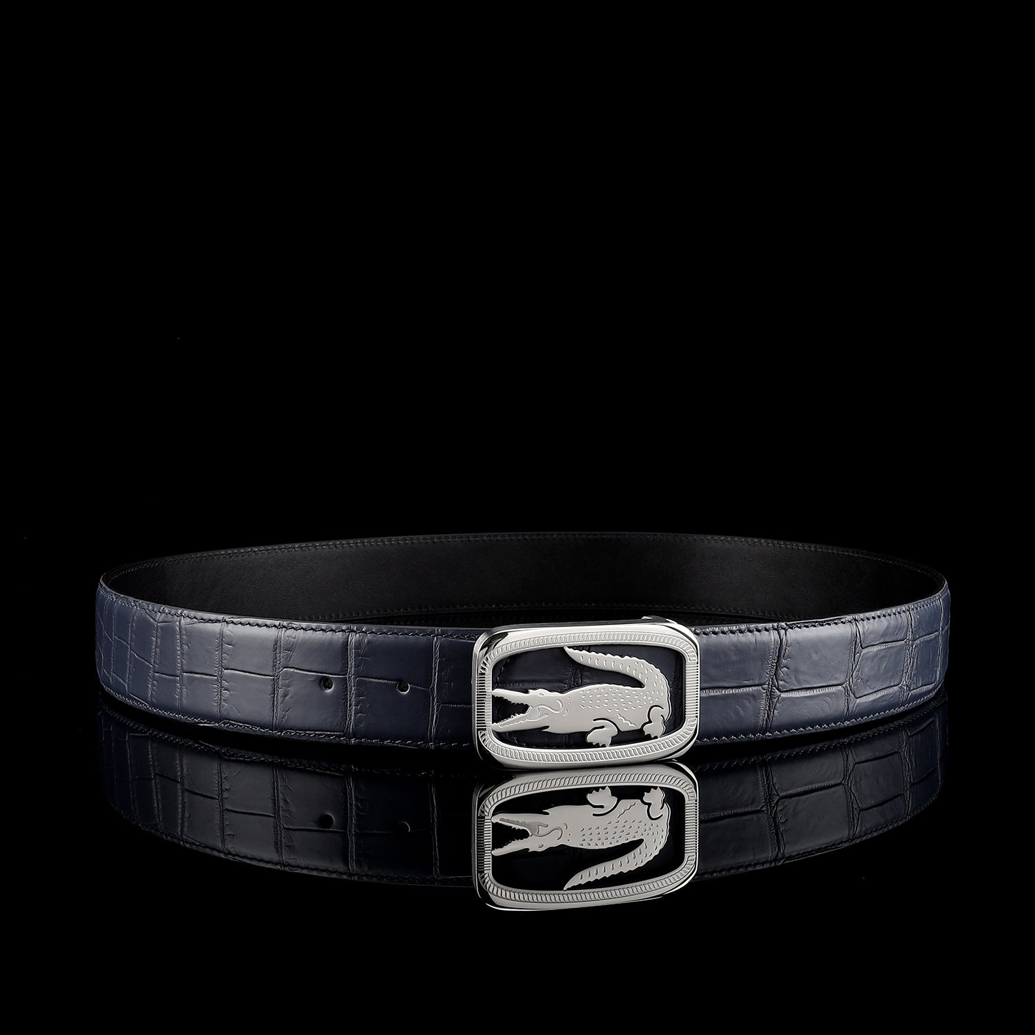 Men’s Real Crocodile Belt with Stainless Steel Crocodile Buckle — edge detail | BELTLEY