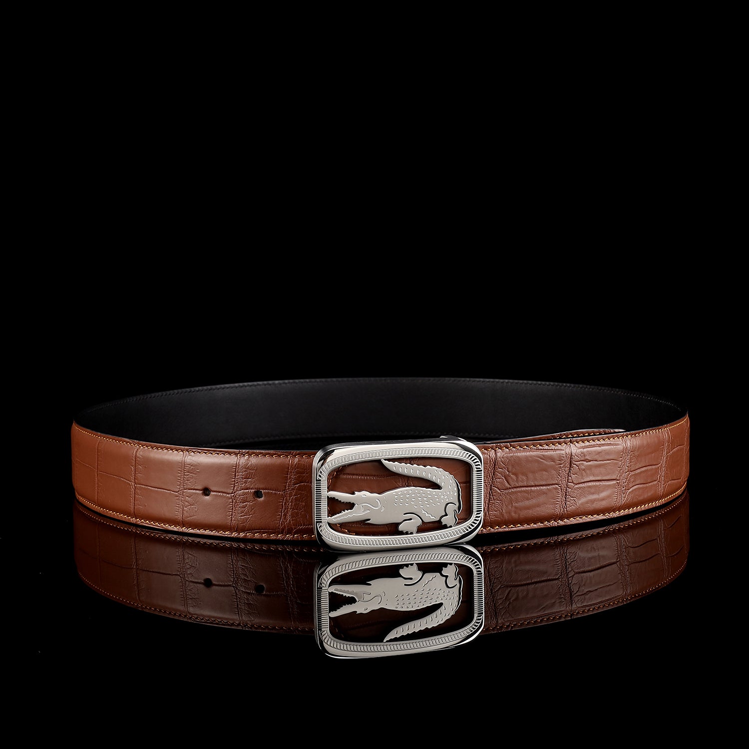 Men’s Real Crocodile Belt with Stainless Steel Crocodile Buckle