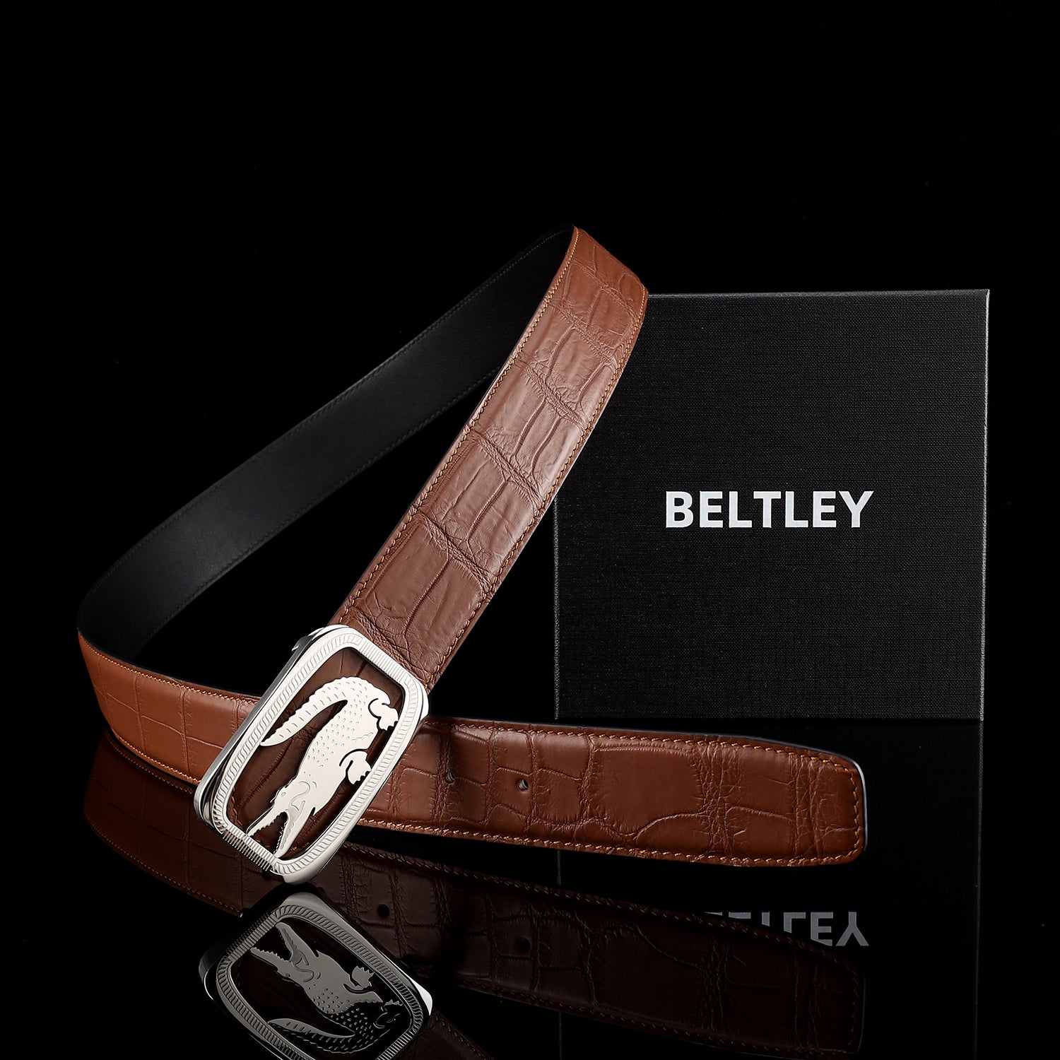 Men’s Real Crocodile Belt with Stainless Steel Crocodile Buckle