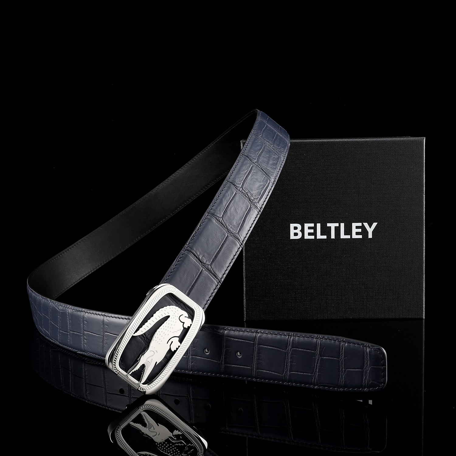 Men’s Real Crocodile Belt with Stainless Steel Crocodile Buckle — packaging | BELTLEY