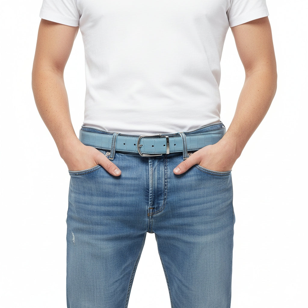 BELTLEY Men's Matte Tiffany Blue Genuine Nile Crocodile Belt | 1.5"