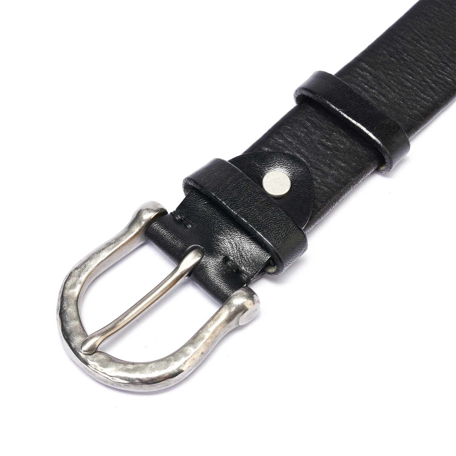 Mens Black Leather Belt 1.5 Inches &Aged Stainless Steel Buckle Full Grain Leather