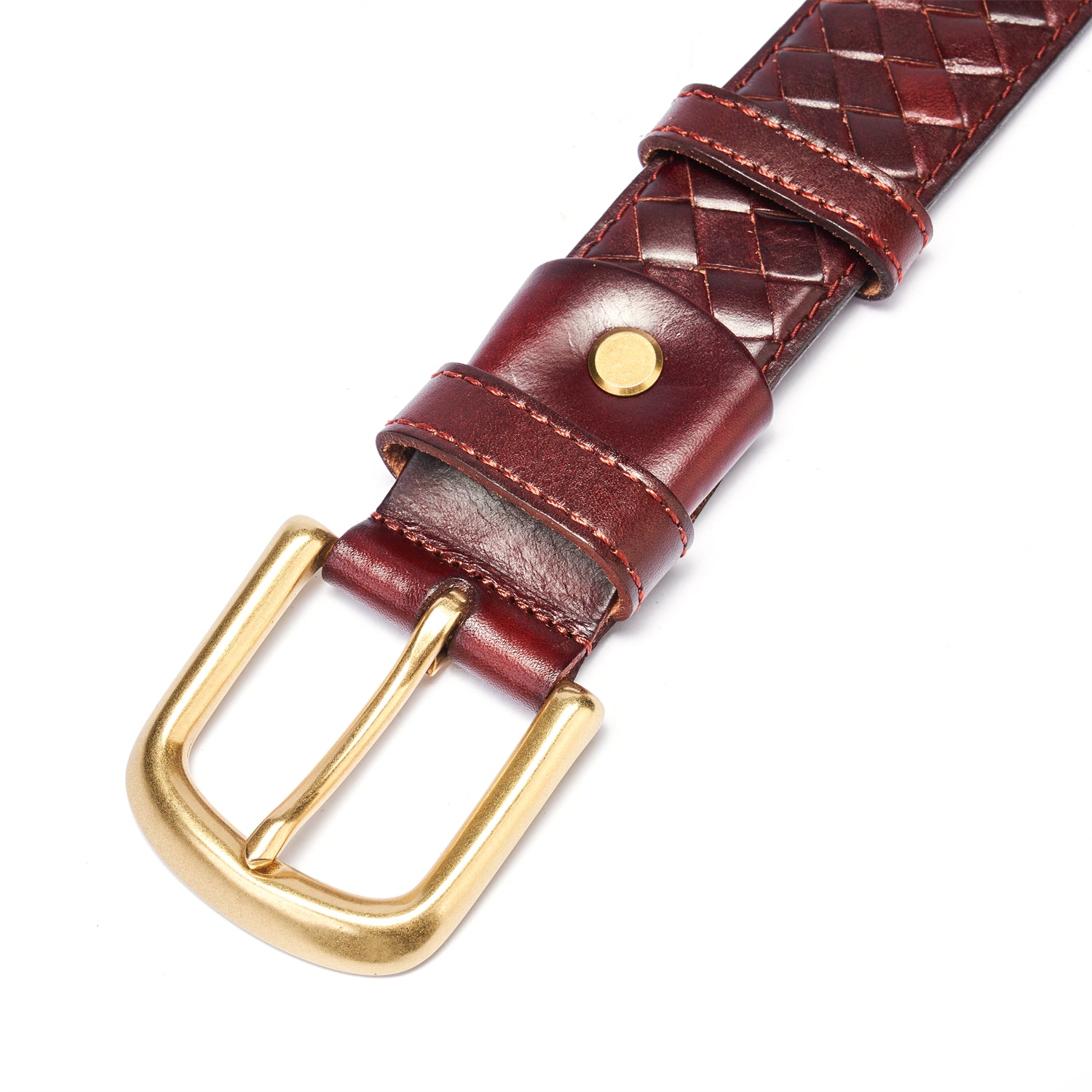 Midnight Crimson Diamond Weave Belt • Vegetable-Tanned Leather