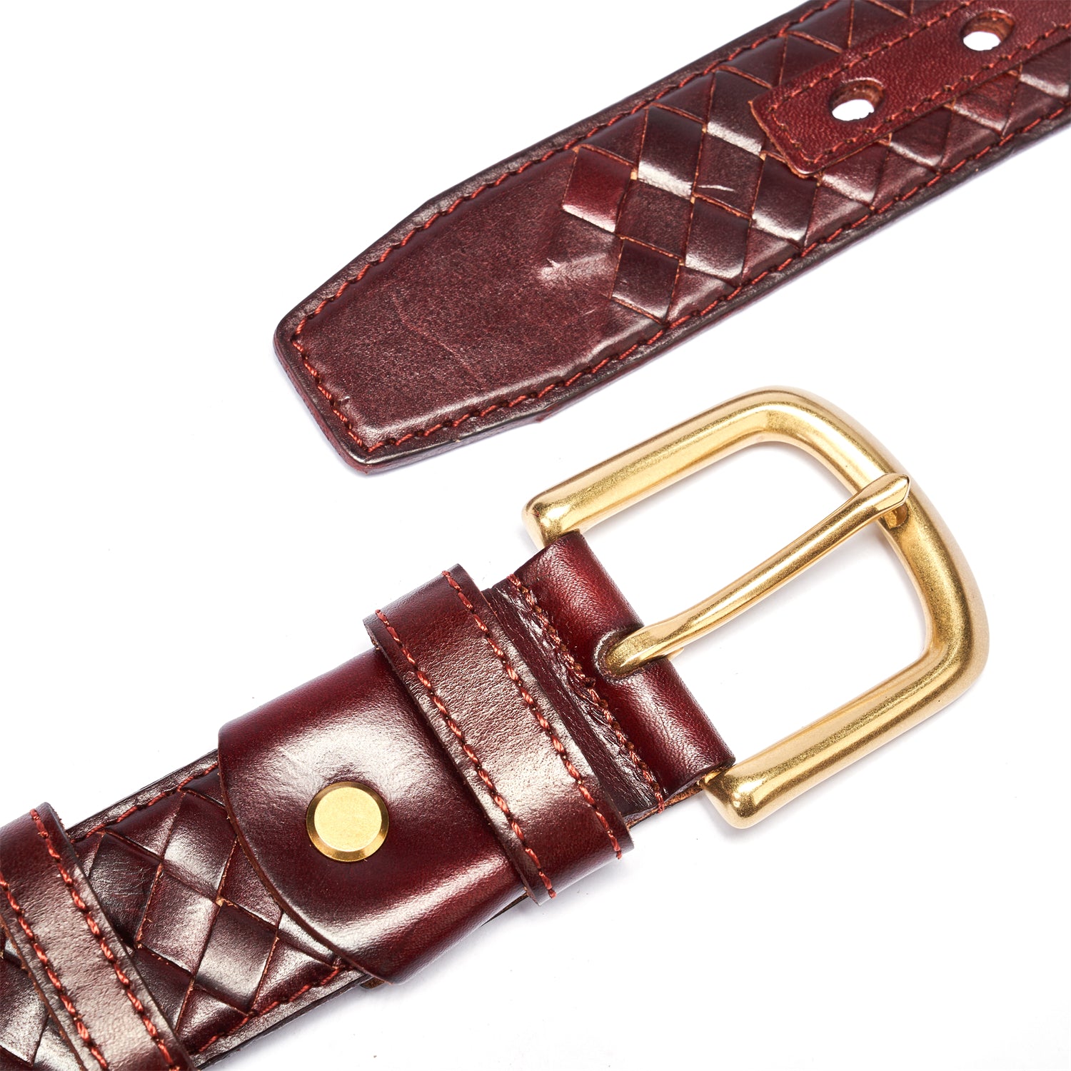 Midnight Crimson Diamond Weave Belt • Vegetable-Tanned Leather