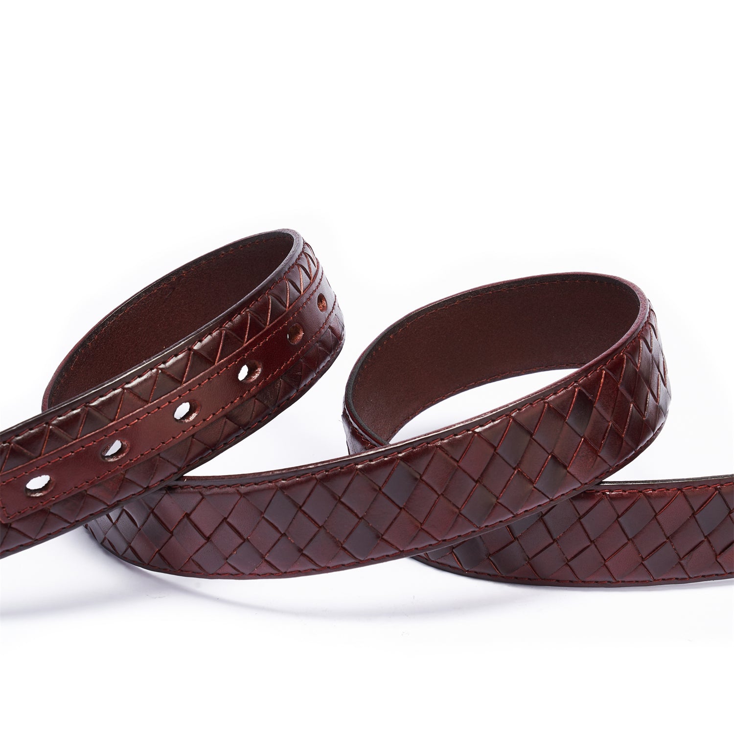Midnight Crimson Diamond Weave Belt • Vegetable-Tanned Leather