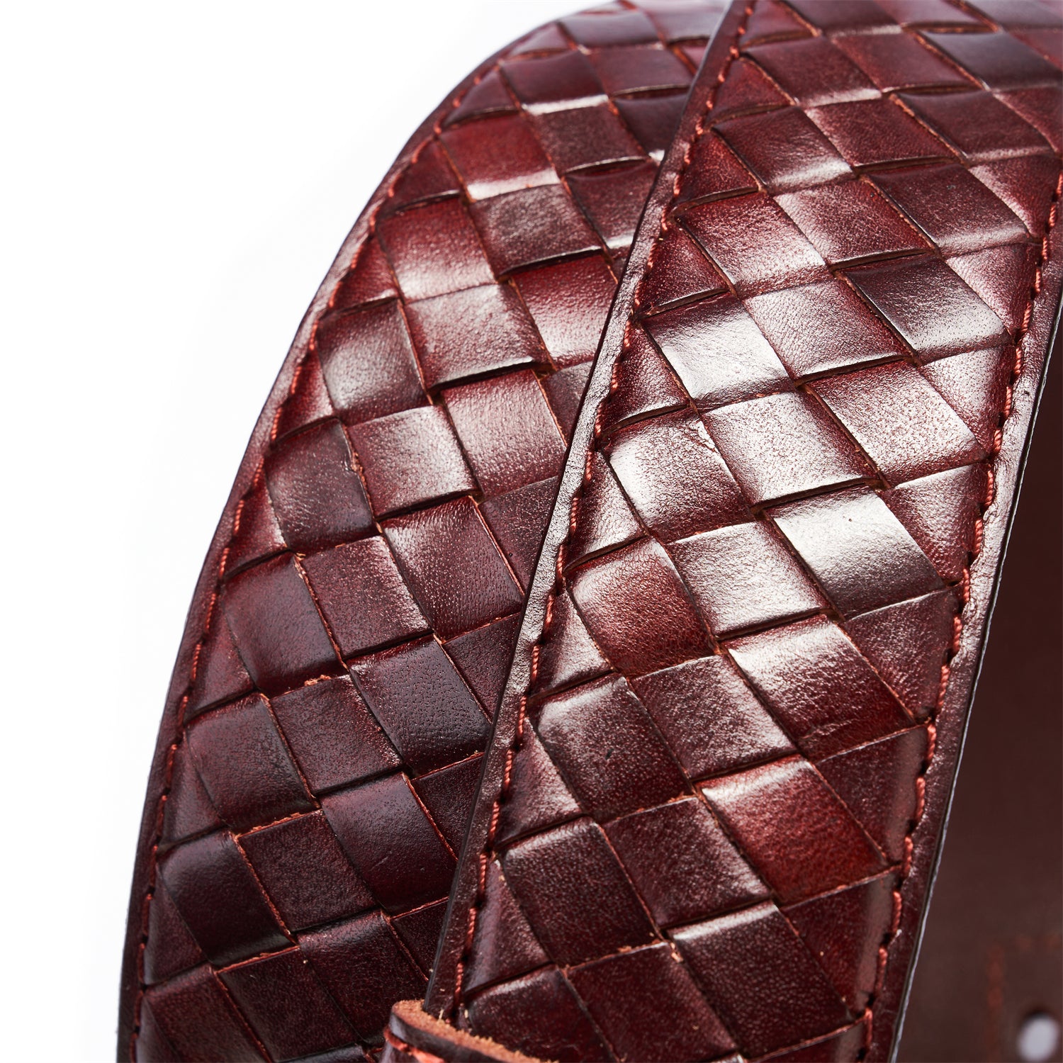 Midnight Crimson Diamond Weave Belt • Vegetable-Tanned Leather