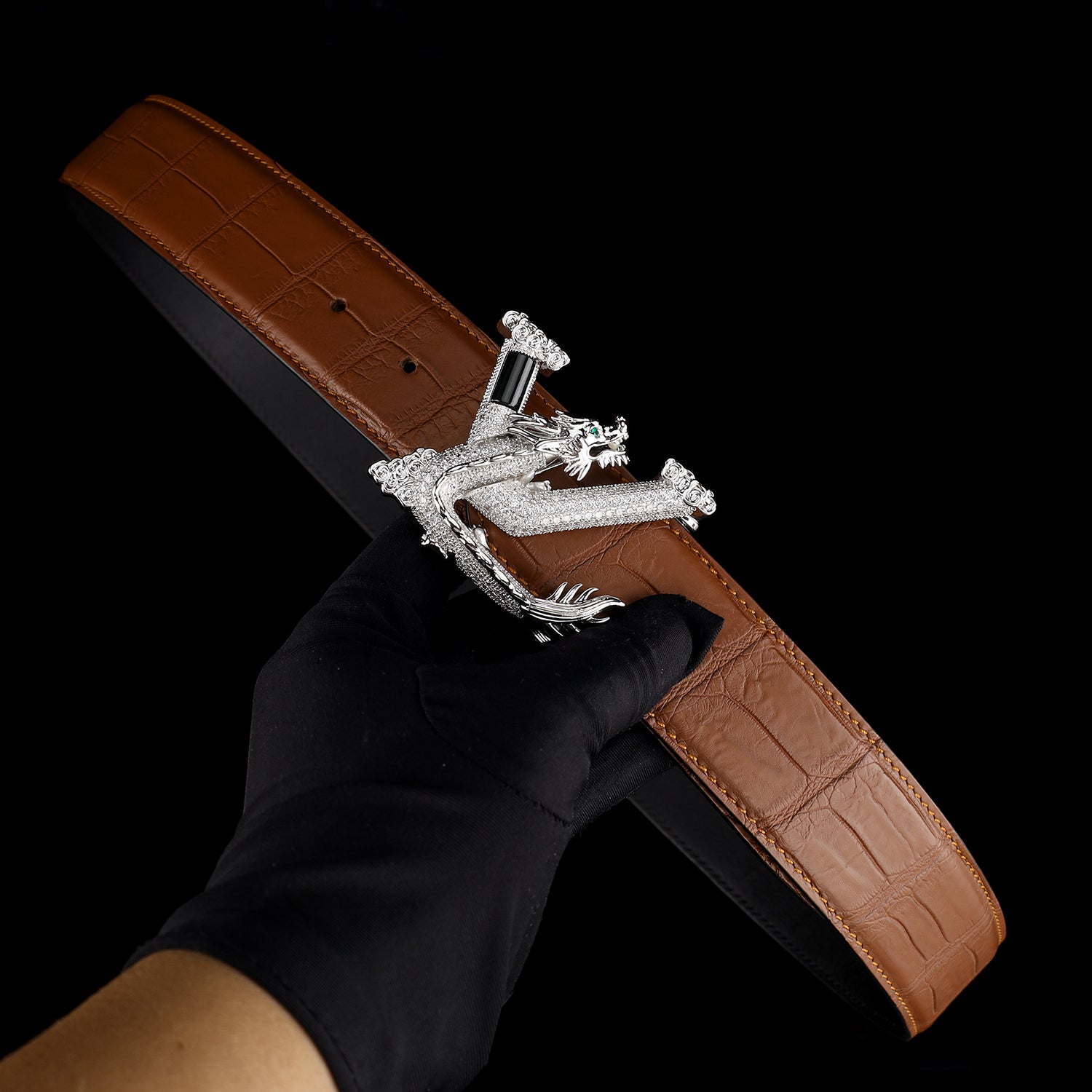 Nile Crocodile Leather Belt with 3D Dragon V Buckle — additional view 12 | BELTLEY