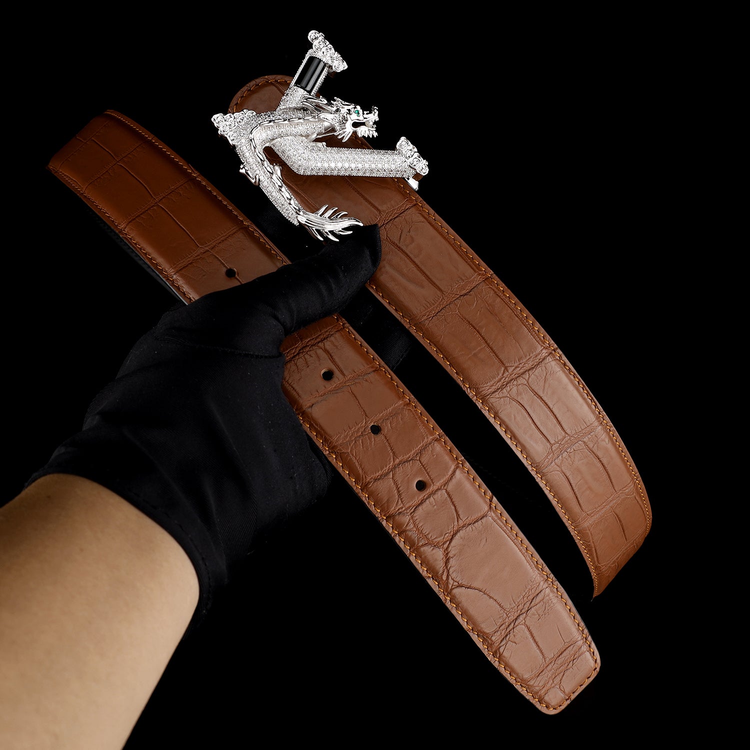 Nile Crocodile Leather Belt with 3D Dragon V Buckle — additional view 14 | BELTLEY