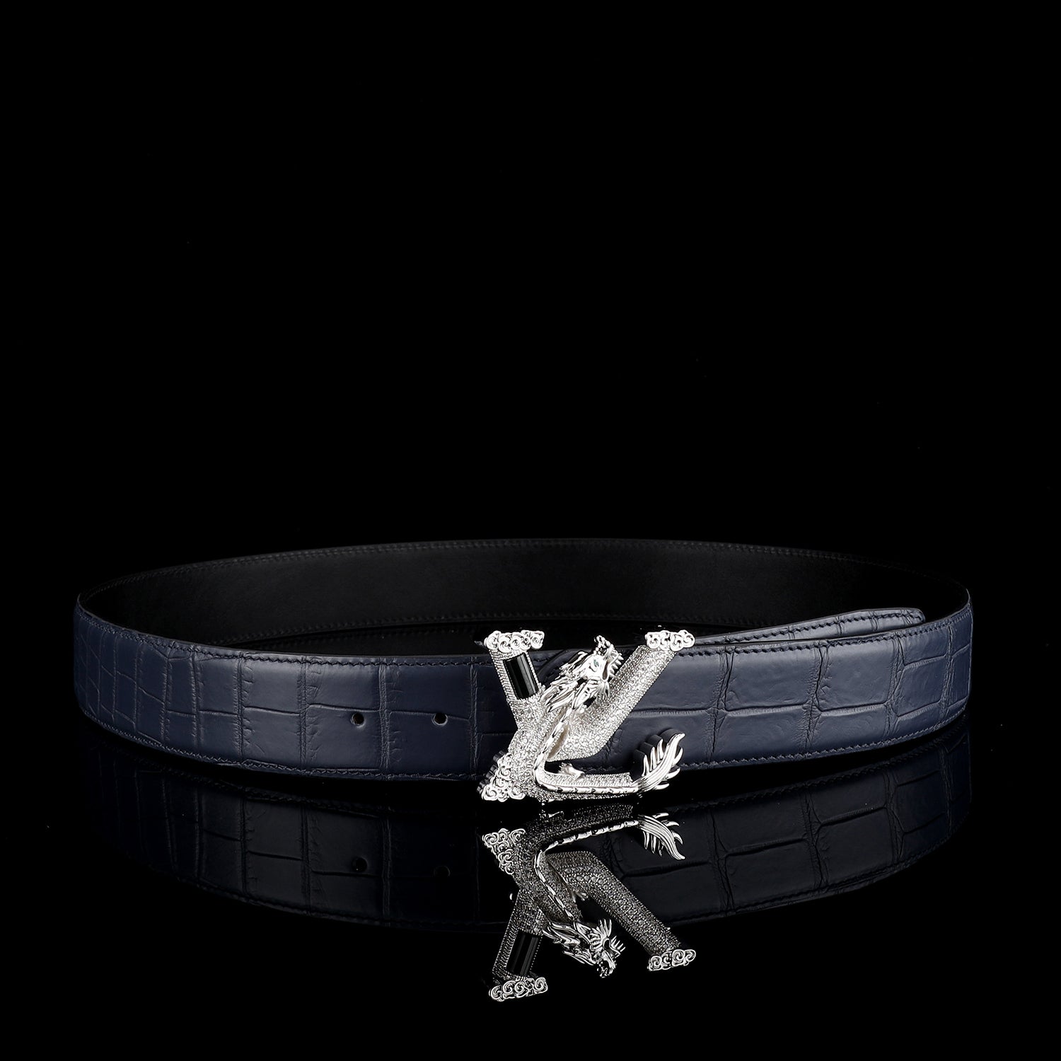 Nile Crocodile Leather Belt with 3D Dragon V Buckle