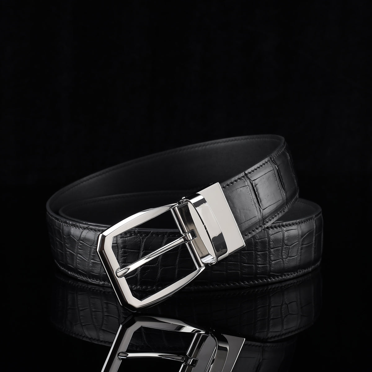 BELTLEY Real Alligator Belt for Men-Black- 1.38 Inches