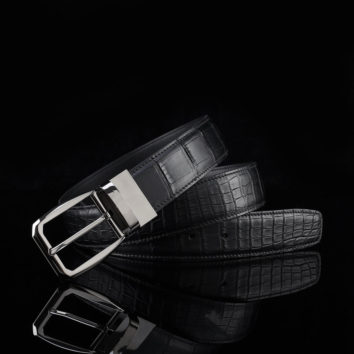 BELTLEY Real Alligator Belt for Men-Black- 1.38 Inches