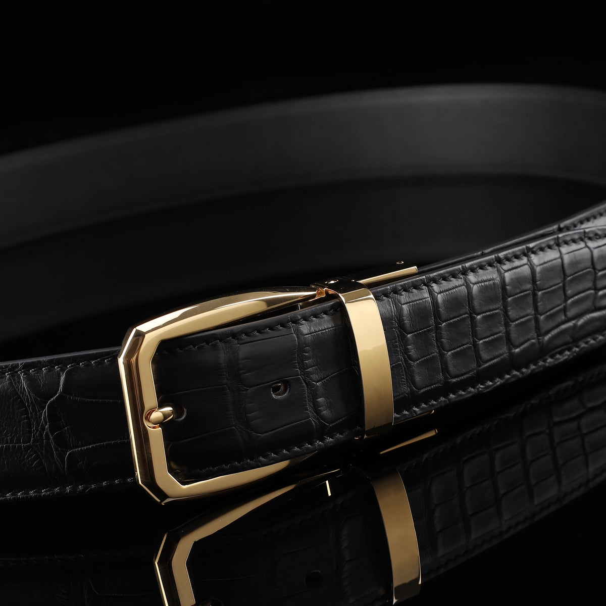 BELTLEY Real Alligator Belt for Men-Black- 1.38 Inches