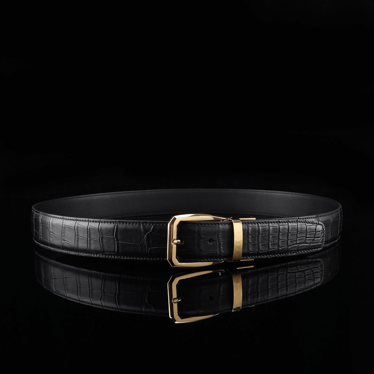 BELTLEY Real Alligator Belt for Men-Black- 1.38 Inches