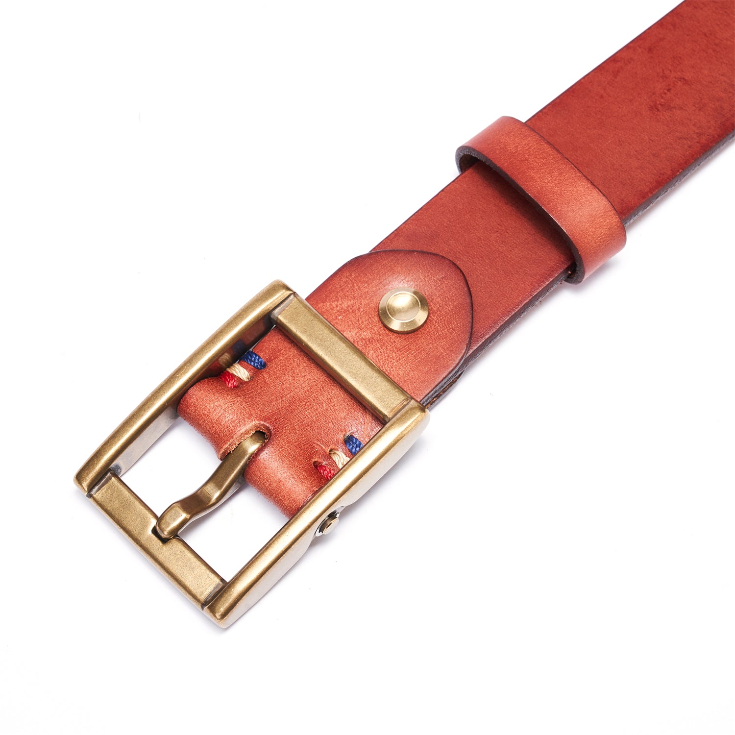 Reddish-Brown 100% Full-Grain Leather Belt with Solid Brass Buckle