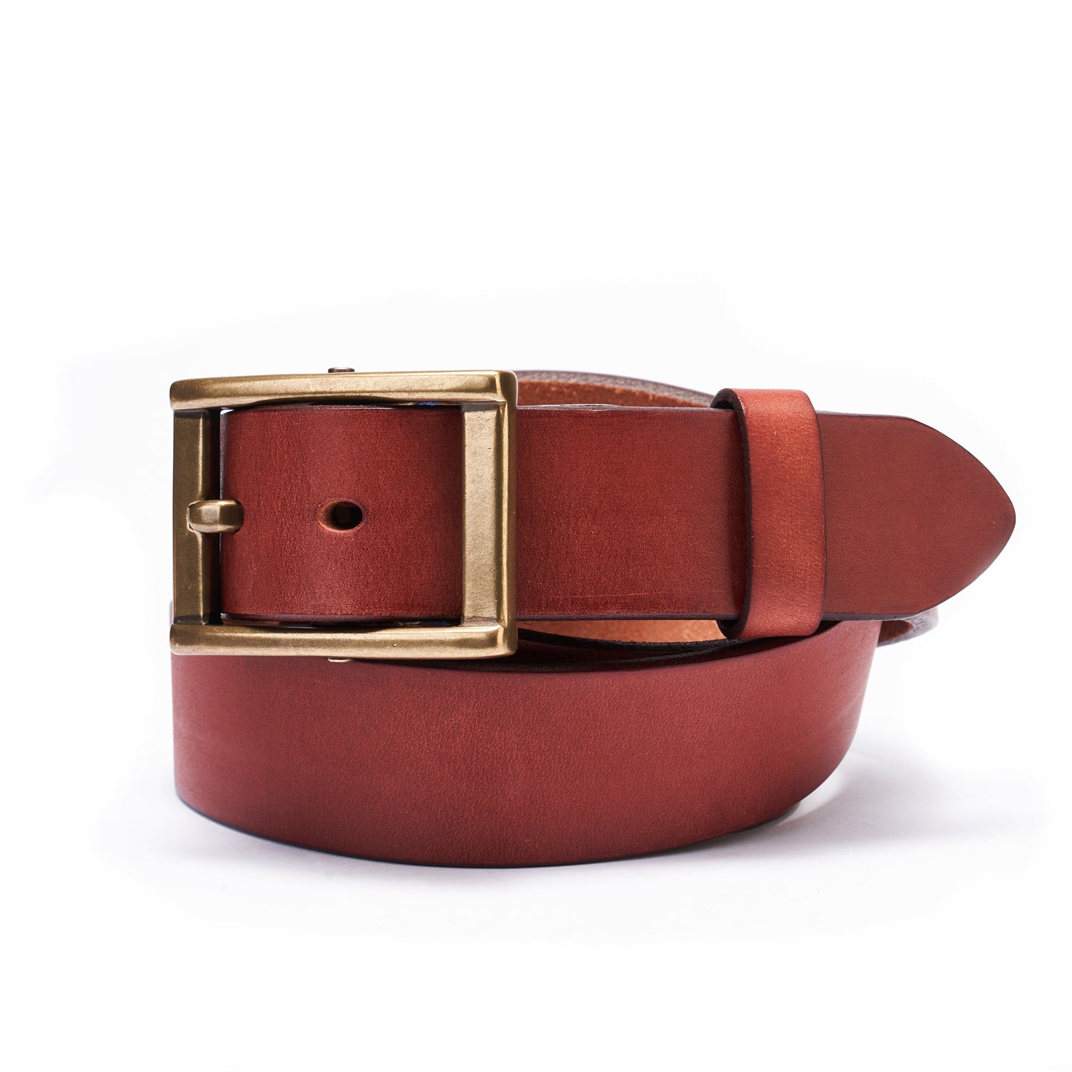 Reddish-Brown 100% Full-Grain Leather Belt with Solid Brass Buckle
