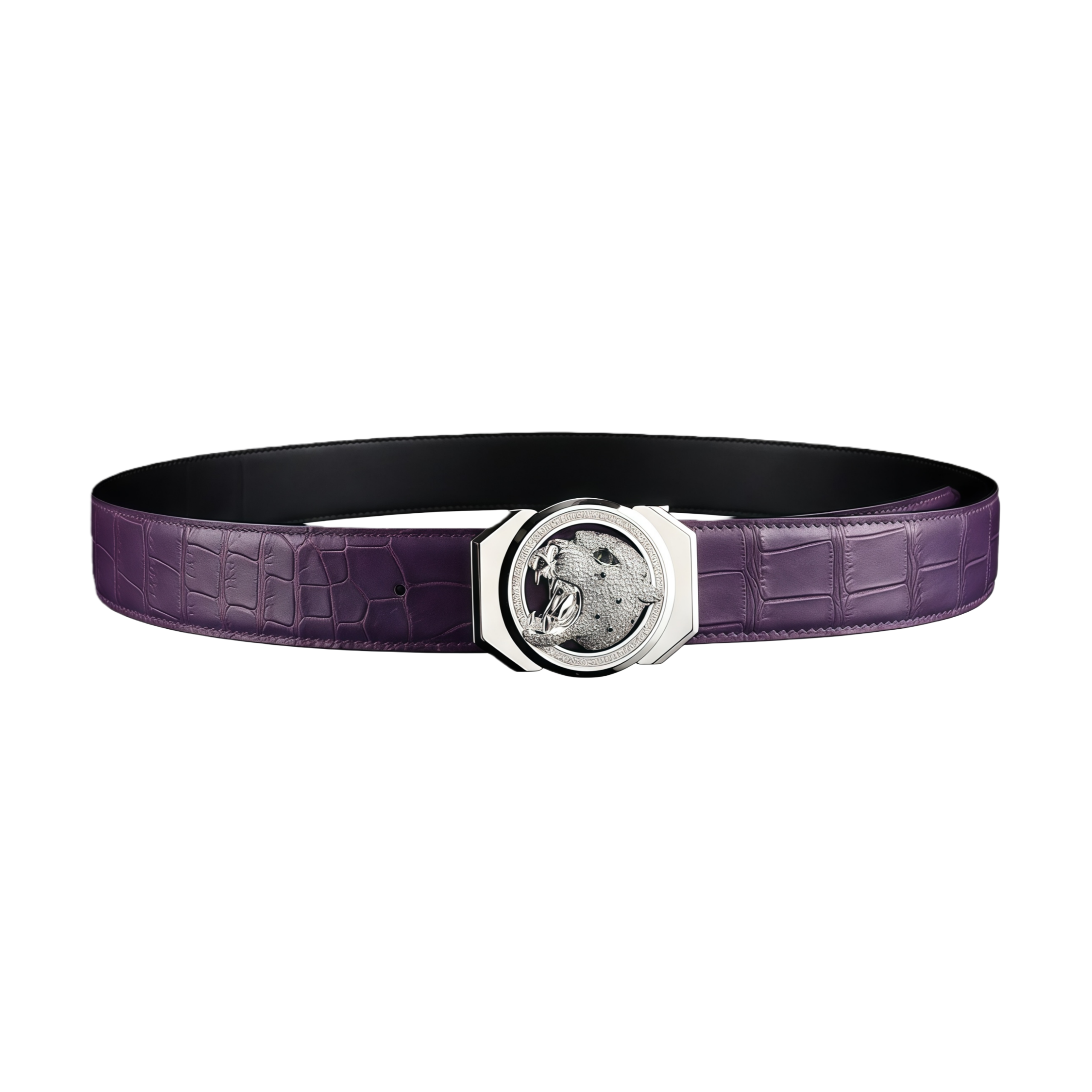 Roaring Leopard Buckle Purple Crocodile Belt by BELTLEY