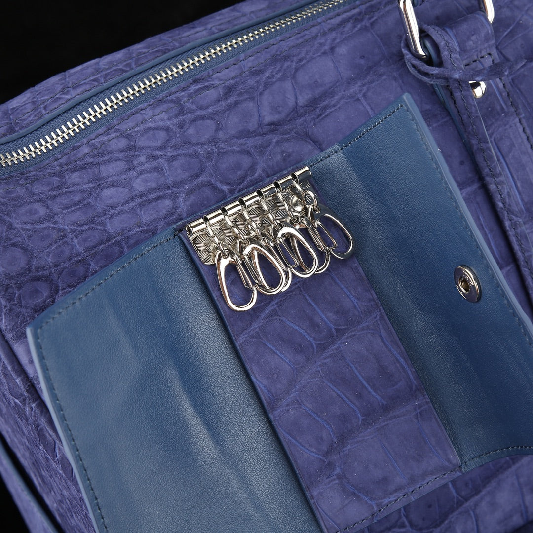 Sueded Slate Blue Multi-Pocket Crocodile Duffle - The BELTLEYNavigator Edition