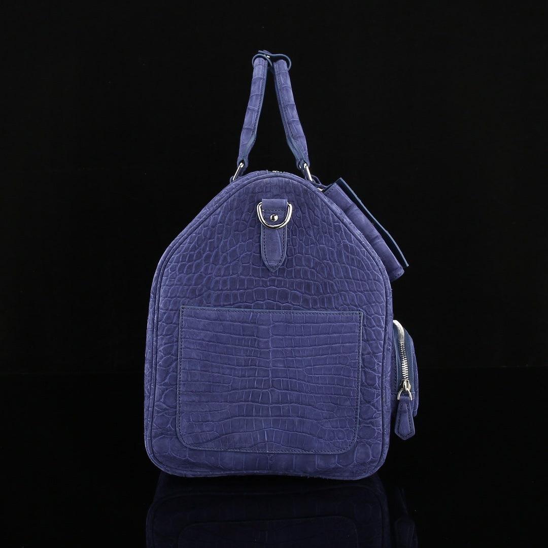 Sueded Slate Blue Multi-Pocket Crocodile Duffle - The BELTLEYNavigator Edition
