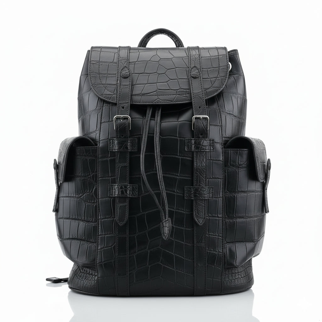 The BELTLEY Explorer: Matte Black Nile Crocodile Backpack