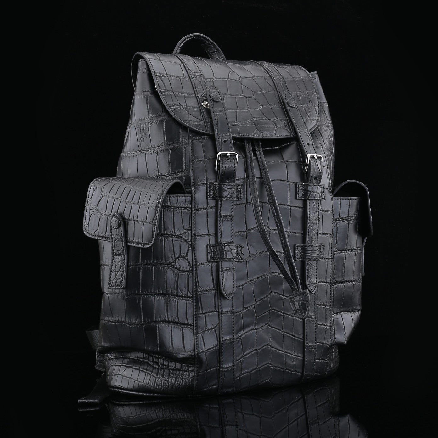 The BELTLEY Explorer: Matte Black Nile Crocodile Backpack