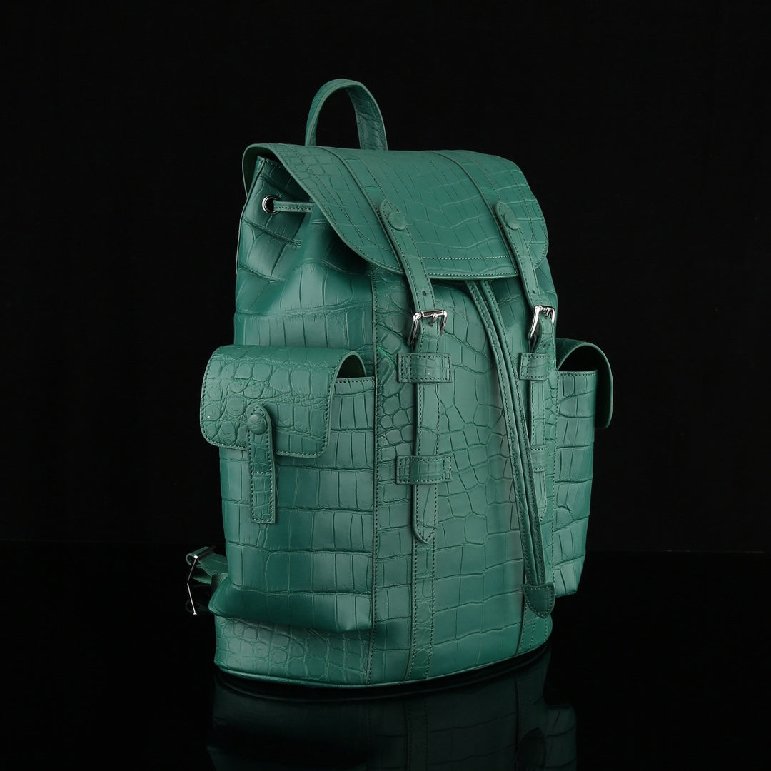 The BELTLEY Explorer: Matte Jade Green Nile Crocodile Backpack