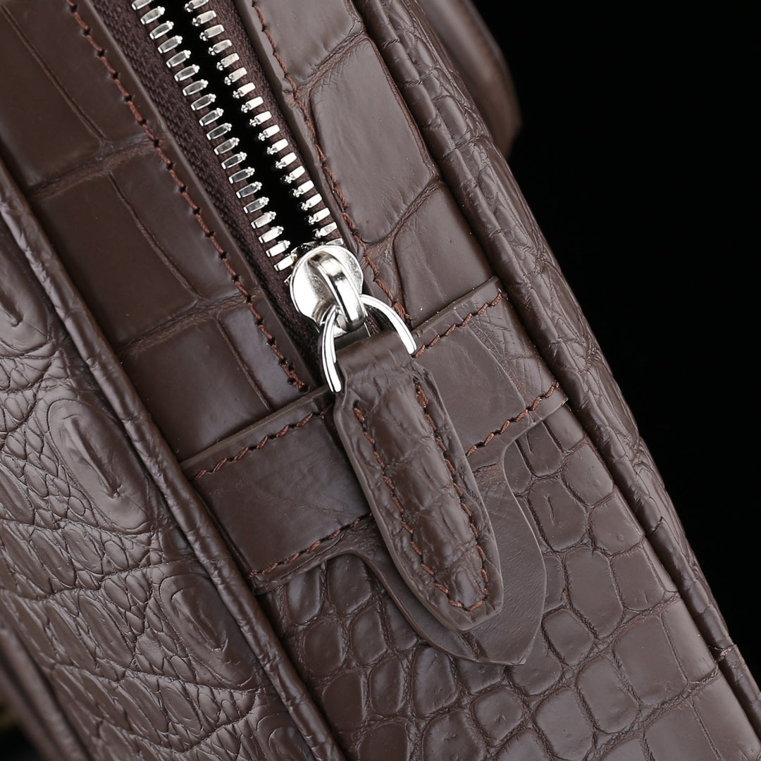 The BELTLEY Legacy Briefcase in Espresso Crocodile | Handmade Business Bag for Men